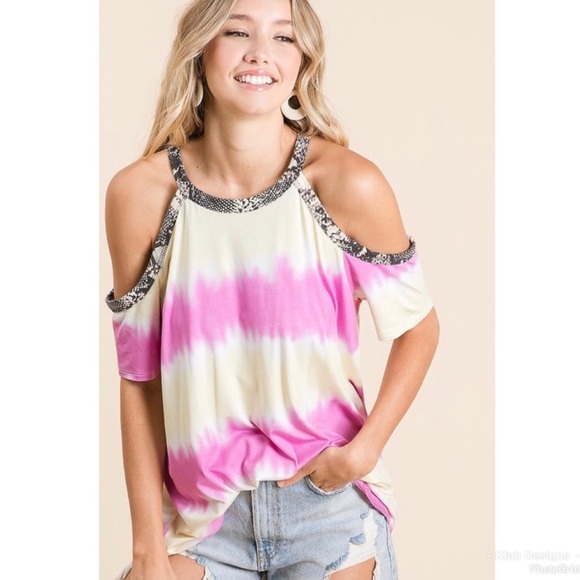 Tops - New!clearance Tie Dye Jersey Knit Snakeskin trim